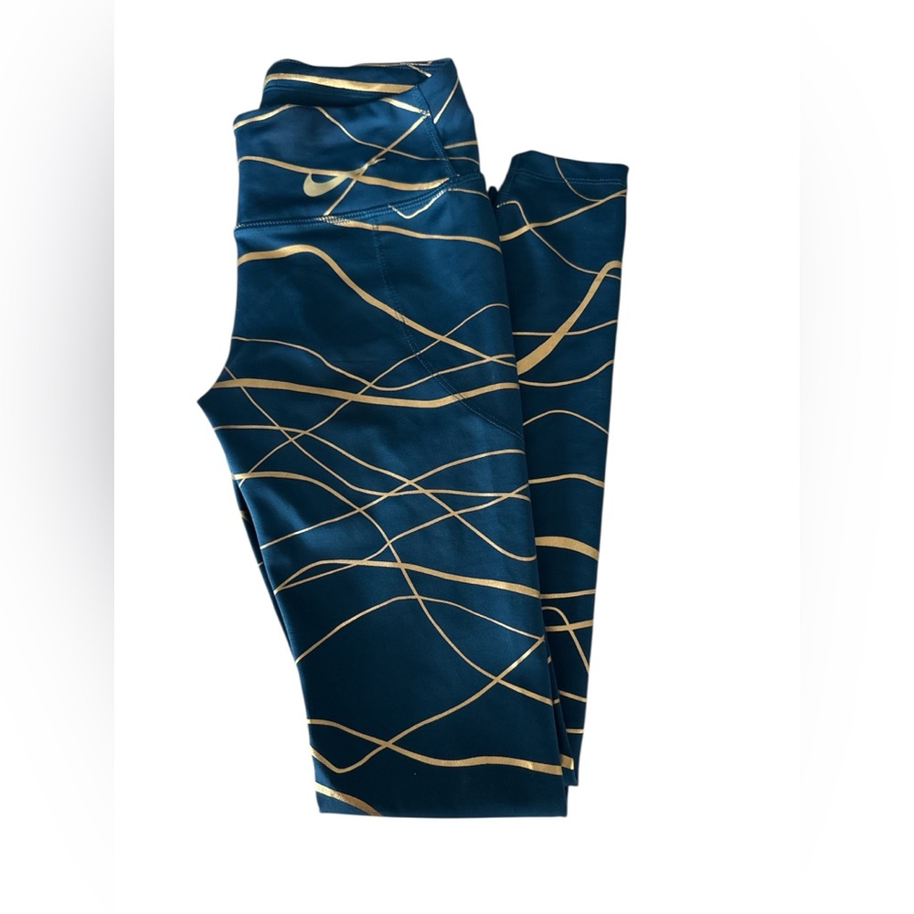 NIKE DRI FIT ICON CLASH FAST WOMEN'S RUNNING TIGHTS BLUE/GOLD - Picture 2 of 5